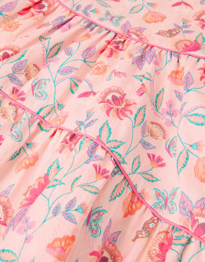 Floral Jacquard Ruffle Dress, Ivory (IVORY), large