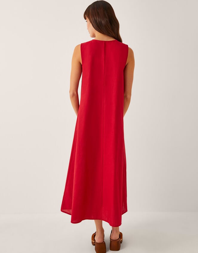 Monica Linen Blend Pleated Midi Dress, Red (RED), large