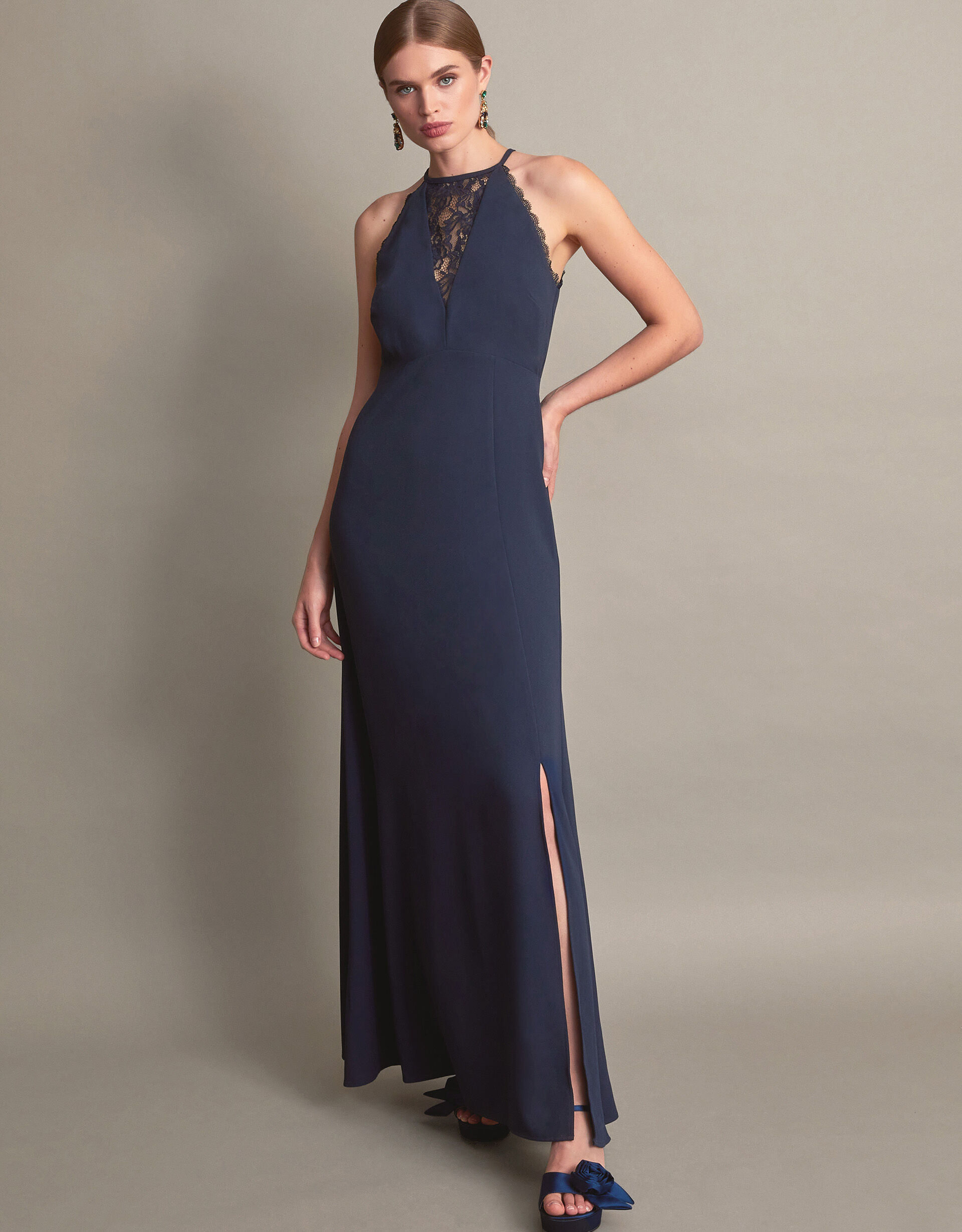 Navy blue lace halter dress 2025
