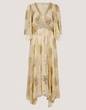 Lydia V-Neck Shimmer Jacquard Midi Dress, Cream (CREAM), large