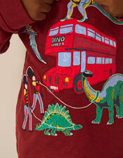 London Dinosaur Long Sleeve Top, Red (BURGUNDY), large