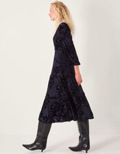 Dolly Floral Devor&eacute; Midi Dress, Blue (MIDNIGHT), large