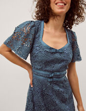 Regina Short Sleeve Lace Midi Dress, Blue (PETROL), large