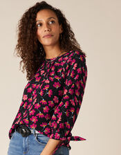 Floral Blouse in Sustainable Viscose, Black (BLACK), large