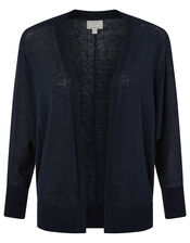 Ellie Lightweight Knitted Cardigan in Linen Blend, Blue (NAVY), large