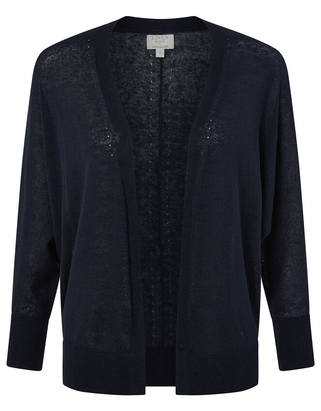 Ellie Lightweight Knitted Cardigan in Linen Blend, Blue (NAVY), large