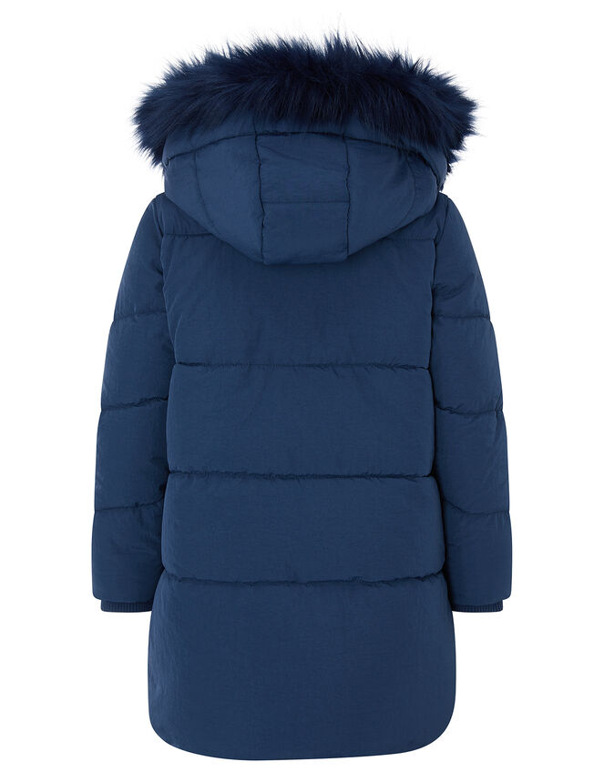 Ruffle Asymmetric Padded Coat with Recycled Fabric, Blue (NAVY), large