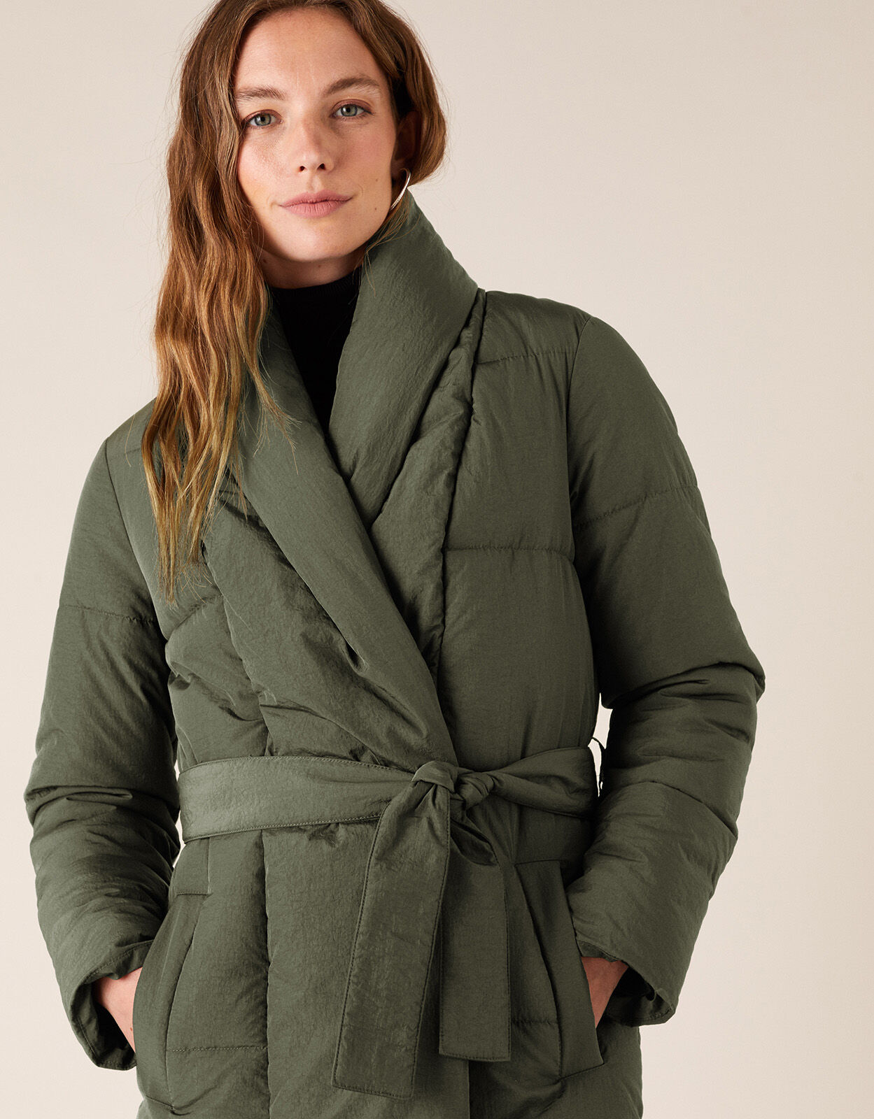 Khaki long padded coat womens clearance