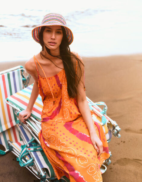 Bandhani Dye Cami Midi Dress , Orange (ORANGE), large