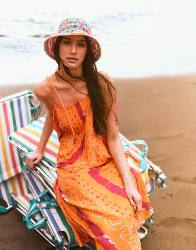 Bandhani Dye Cami Midi Dress , Orange (ORANGE), large