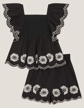 Embroidered Top & Shorts Set, Black (BLACK), large
