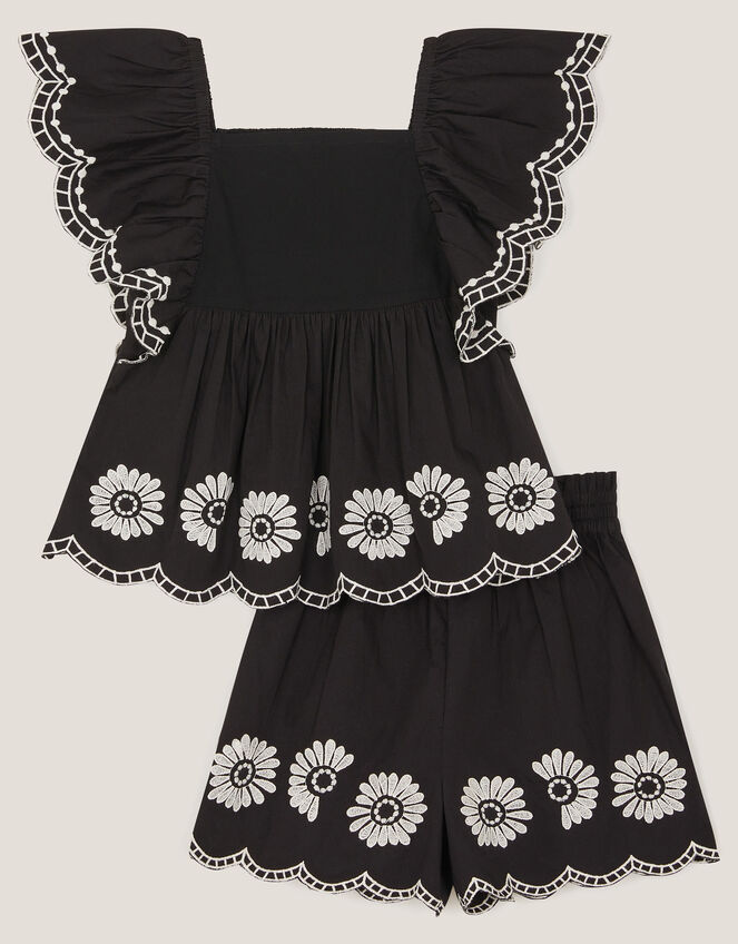 Embroidered Top & Shorts Set, Black (BLACK), large
