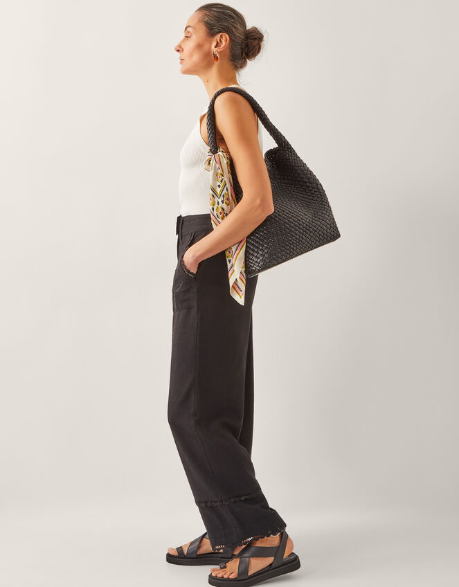 Hayley Embroidered Linen Blend Pants, Black (BLACK), large