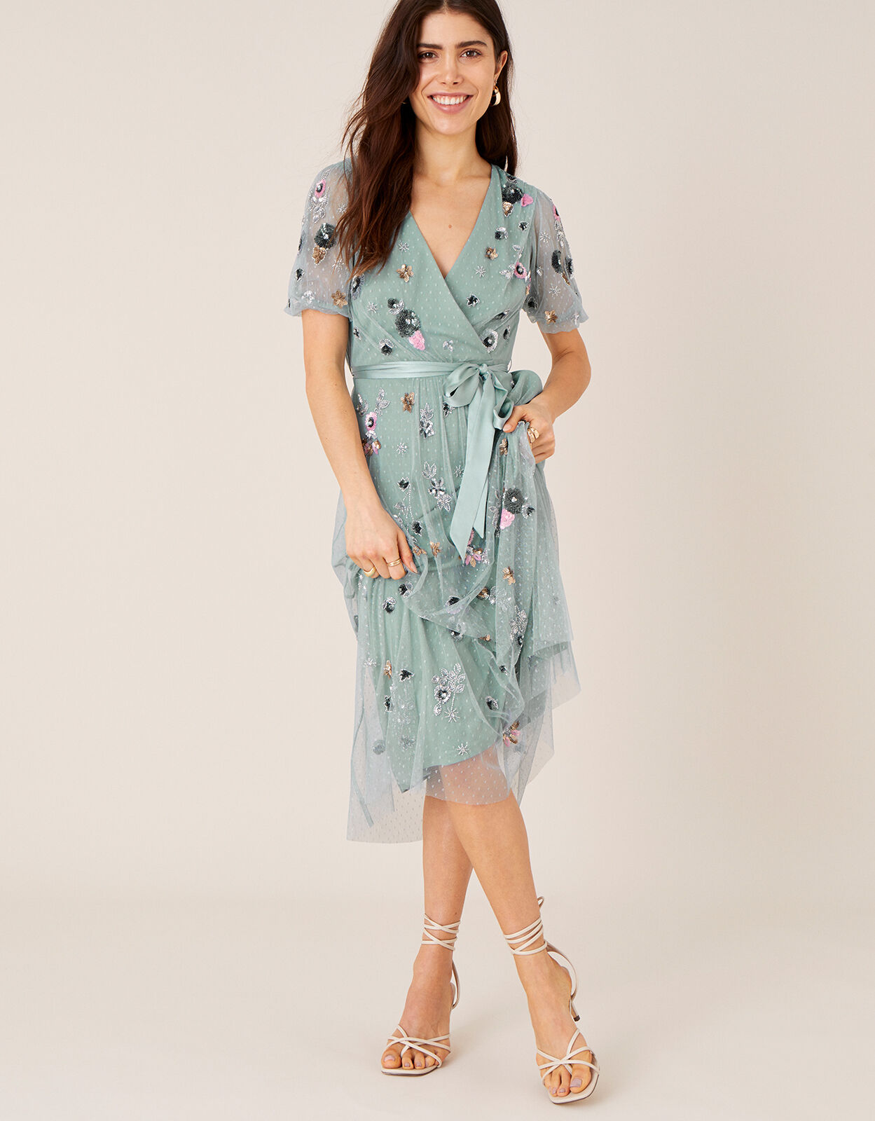 ARTISAN Rosalie Embellished Midi Dress Grey