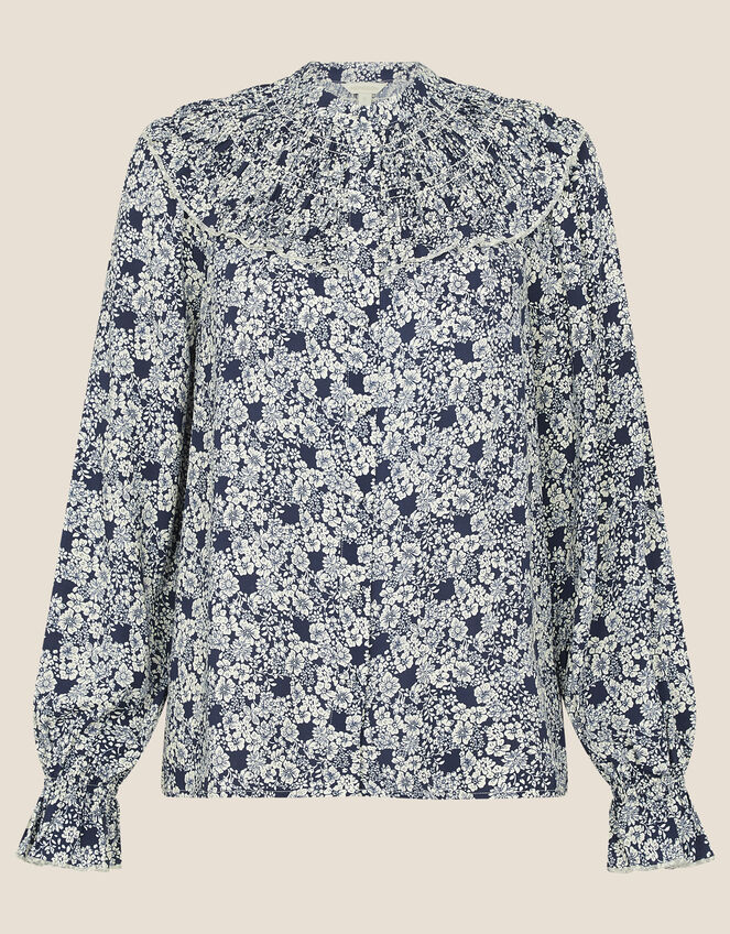 Frida Floral Blouse in LENZING™ ECOVERO™, Blue (NAVY), large