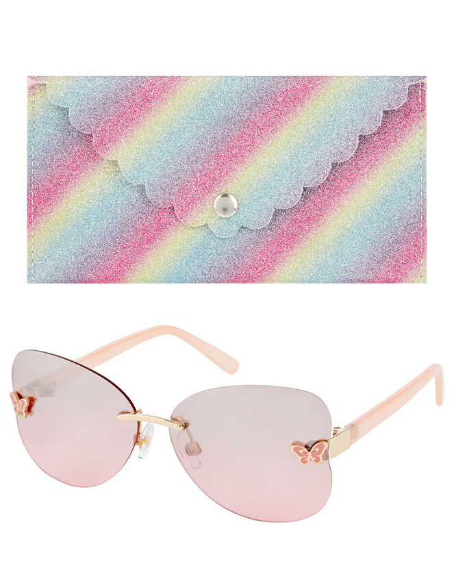Rhea Rimless Butterfly Sunglasses with Case, , large