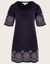 Broderie Angel Sleeve Short Dress in Sustainable Cotton, Blue (NAVY), large