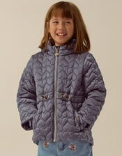 Heart Quilted Shower Resistant Coat, Blue (BLUE), large