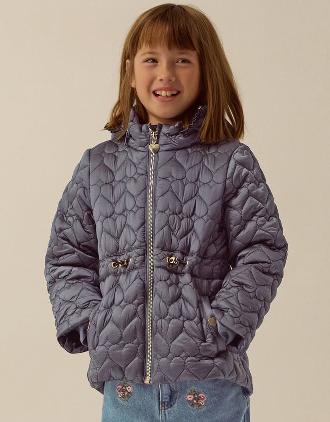 Heart Quilted Shower Resistant Coat, Blue (BLUE), large