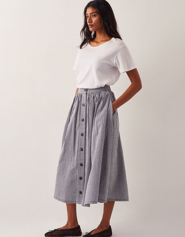Bea Gingham Button Midi Skirt, Blue (NAVY), large