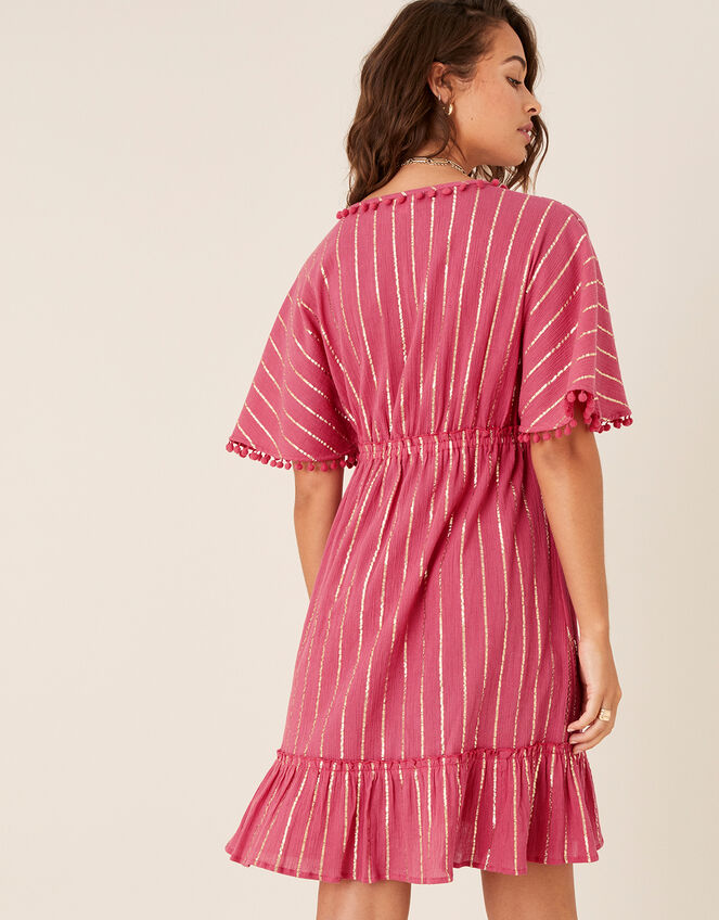 Pom-Pom Trim Stripe Kaftan, Red (RED), large