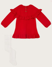 Newborn Christmas Knitted Dress and Tights Set, Red (RED), large