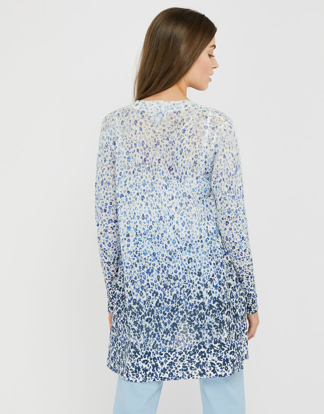 Poppy Floral Longline Cardigan in Linen Blend, Blue (BLUE), large