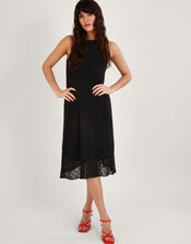 Halter Metallic Pointelle Short Dress, Black (BLACK), large
