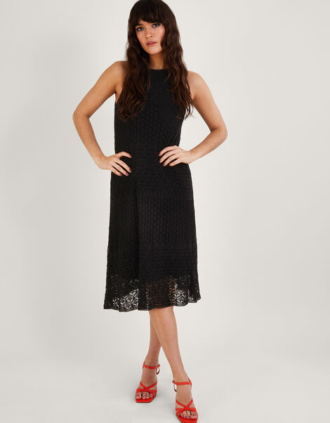 Halter Metallic Pointelle Short Dress, Black (BLACK), large