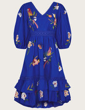 Ellie Embroidered Tiered Hem Dress, Blue (COBALT), large