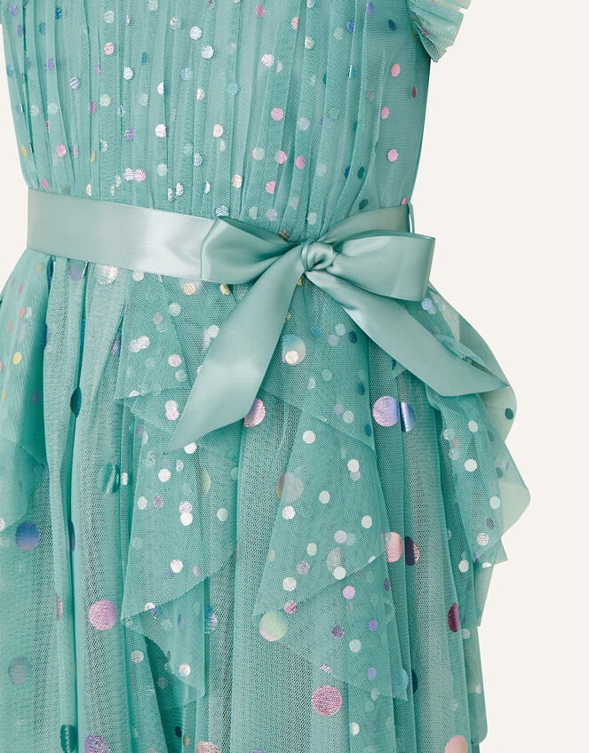 Rainbow Spot Print Frill Dress, Teal (TEAL), large