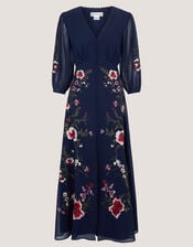 Emi Floral Embroidered Maxi Dress, Blue (NAVY), large