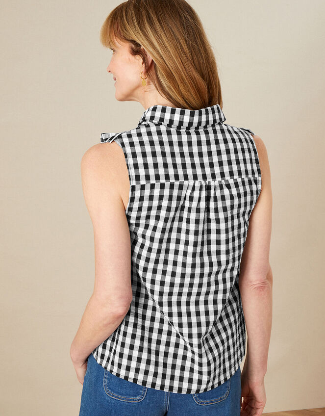 Check Sleeveless Bib Top, Black (BLACK), large