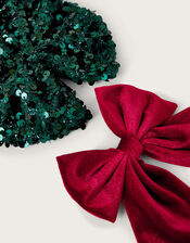 2-Pack Velvet and Sequin Christmas Bow Hair Clips, , large
