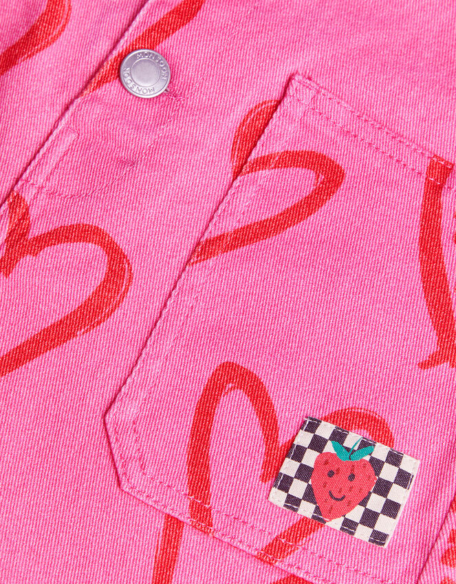 Heart Print Denim Short Dungarees, Pink (PINK), large