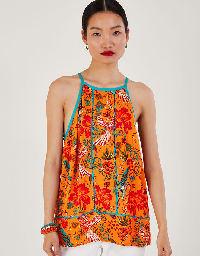 Palm Print Cami , Orange (ORANGE), large