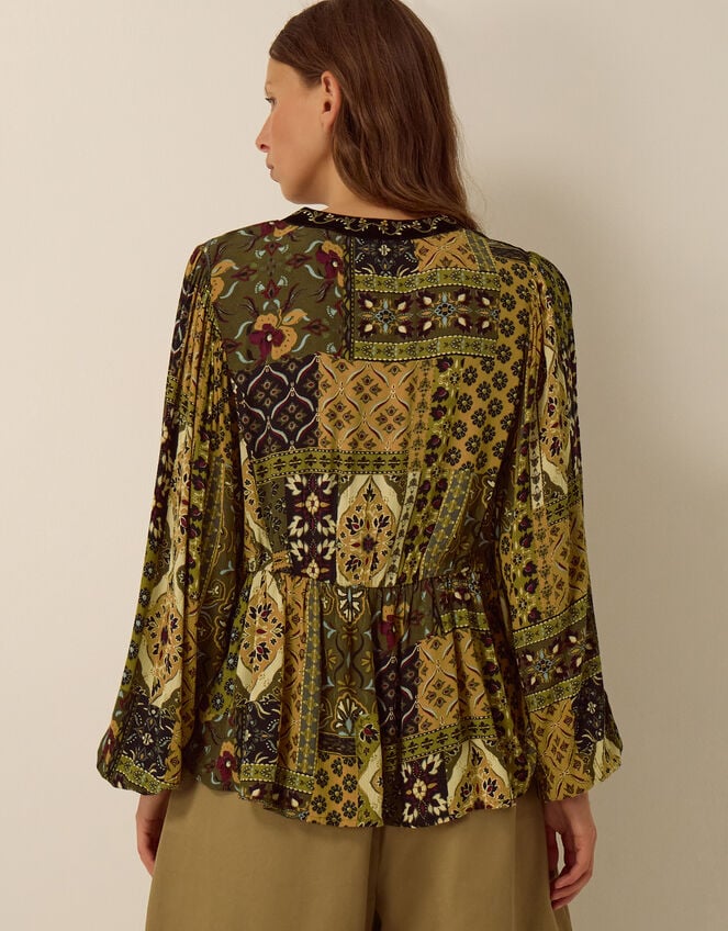 Laoise Floral Patchwork Top, Green (KHAKI), large