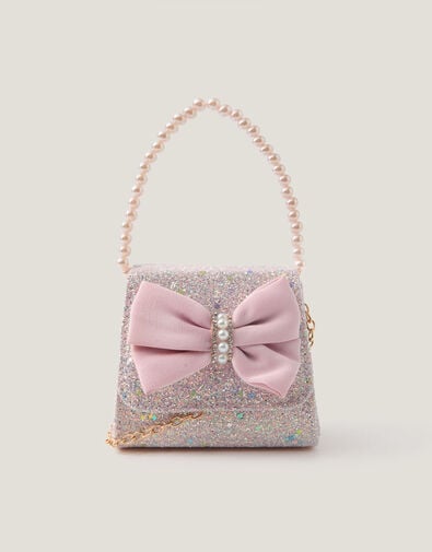 Bow Glitter Pearl Handle Bag, , large
