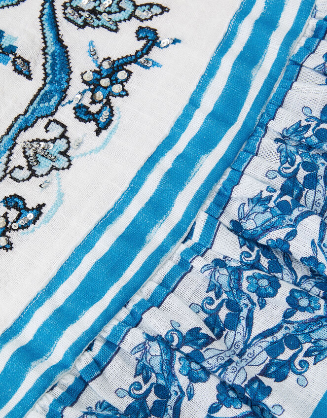 Calista Floral Print Frilly Romper, Blue (BLUE), large