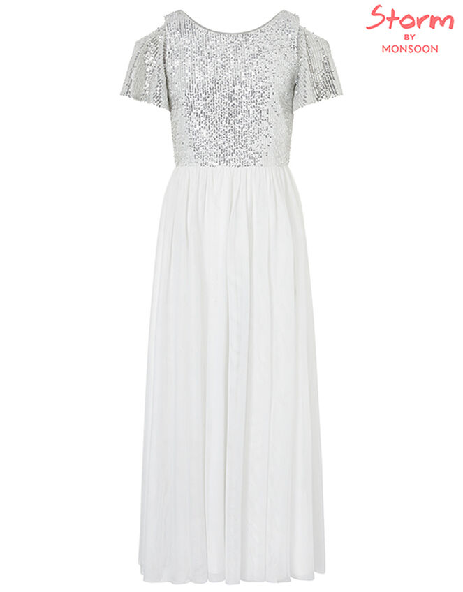 Jacinta Cold-Shoulder Sequin Maxi Dress, Ivory (IVORY), large