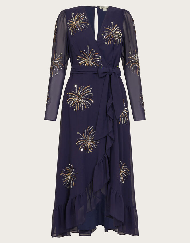 Serena Embellished Wrap Dress, Blue (MIDNIGHT), large