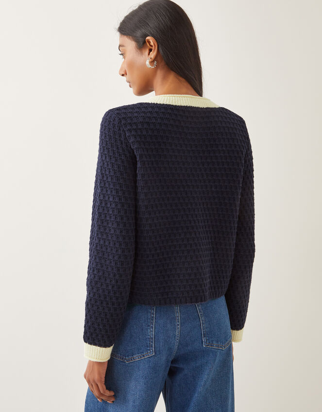 Nancy Smart Waffle Knit Cardigan, Blue (NAVY), large