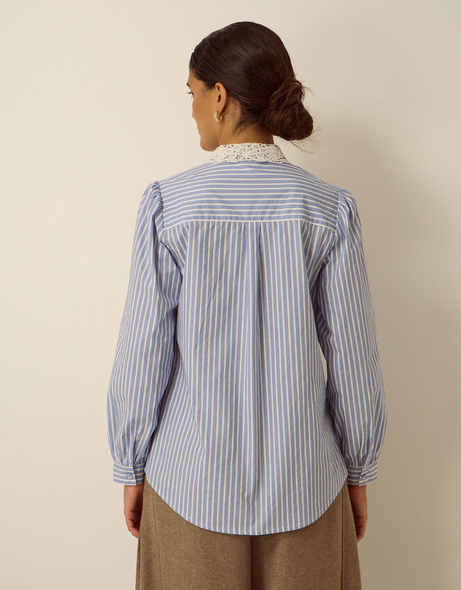 Quinn Lace Collar Stripe Shirt, Blue (BLUE), large