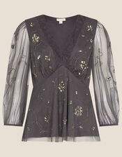 Eva Embellished Top, Grey (CHARCOAL), large
