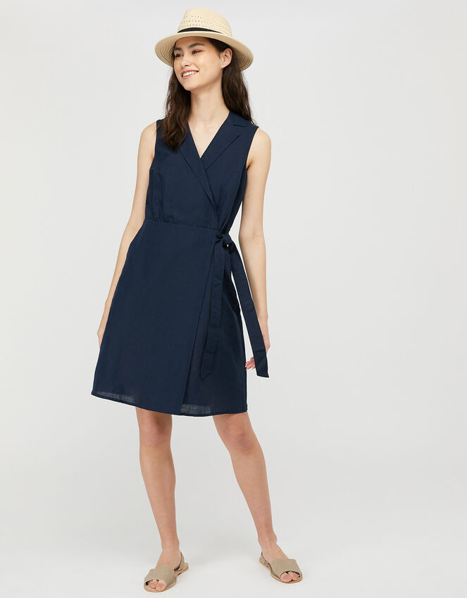 Carrie Tunic Dress in Linen and Organic Cotton, Blue (NAVY), large