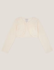 Sequin Flower Embellished Cardigan, White (WARM IVORY), large