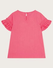 Stamp Print Ruffle T-Shirt, Pink (PINK), large