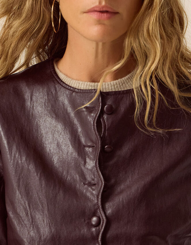 Penelope Scallop Faux Leather Jacket, Brown (CHOCOLATE), large