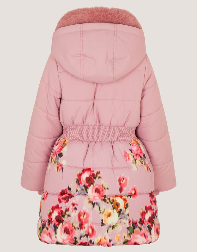 Blurred Floral Print Puffer Coat, Pink (PINK), large