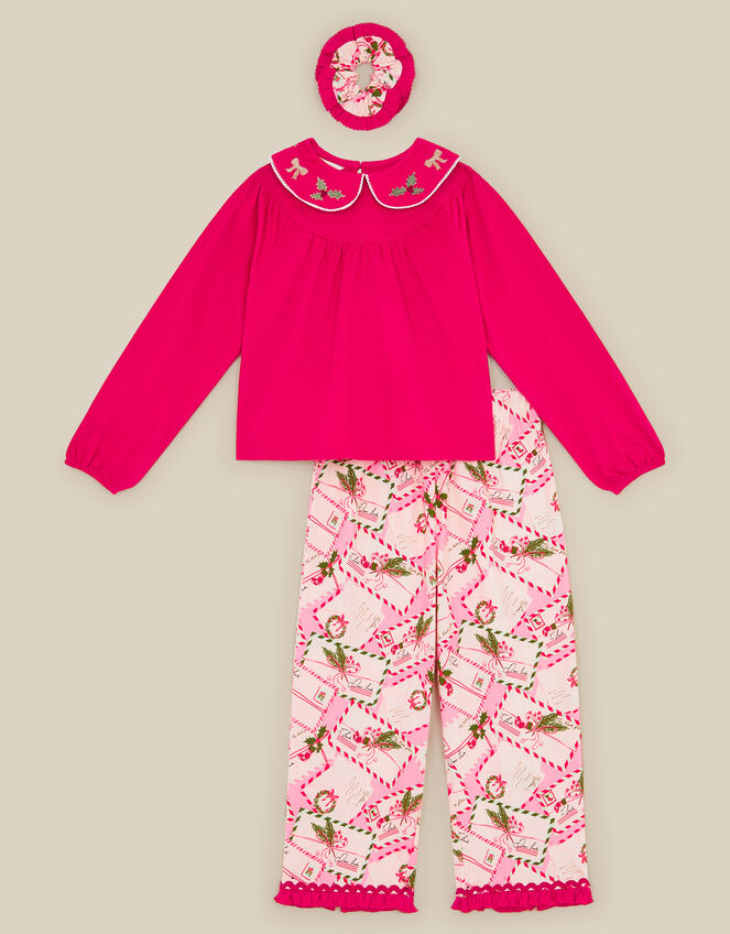Christmas Letter Long Pyjamas & Hair Scrunchie Set, Red (RED), large